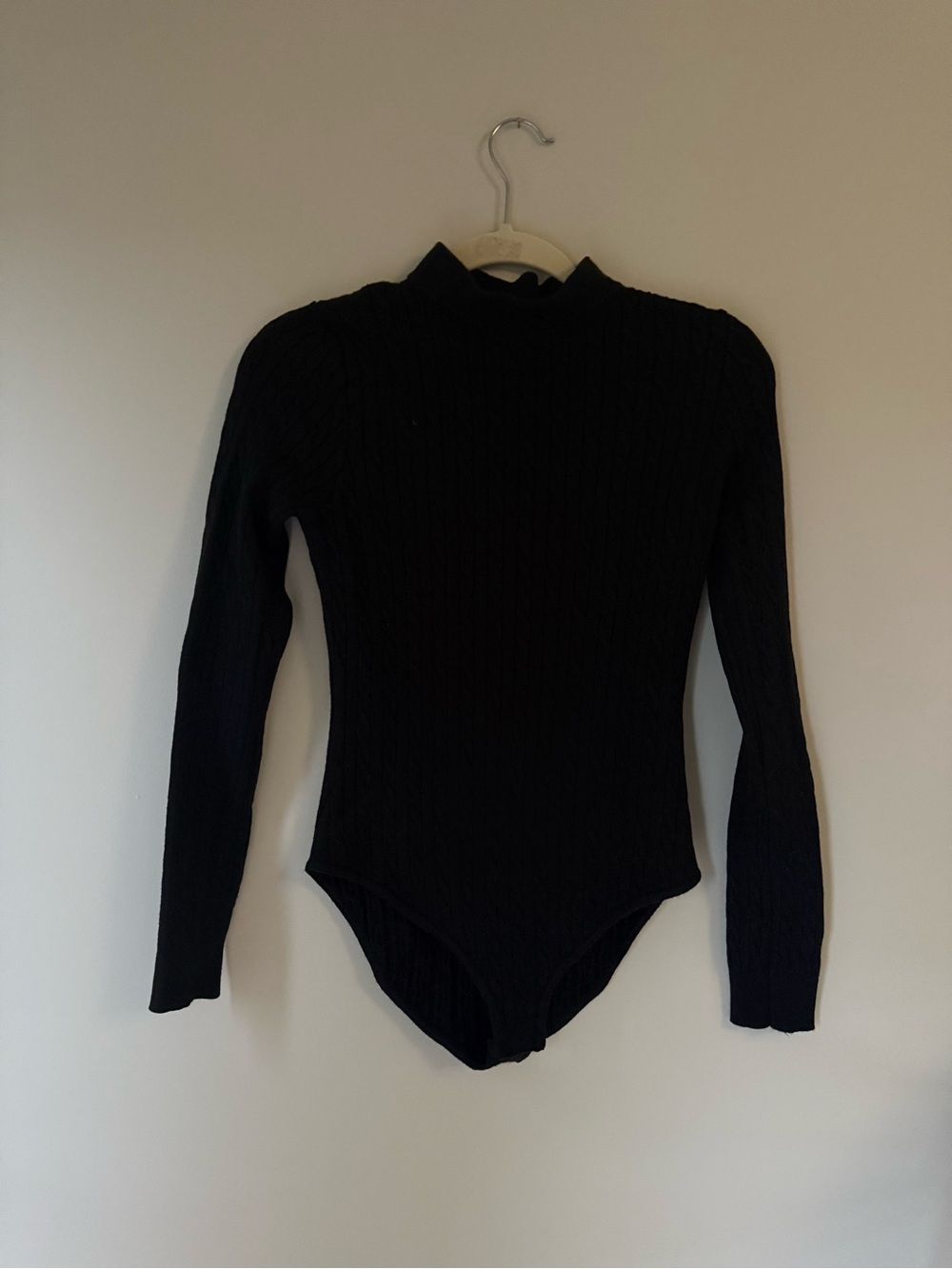 POL Black Ribbed Long-Sleeve Bodysuit